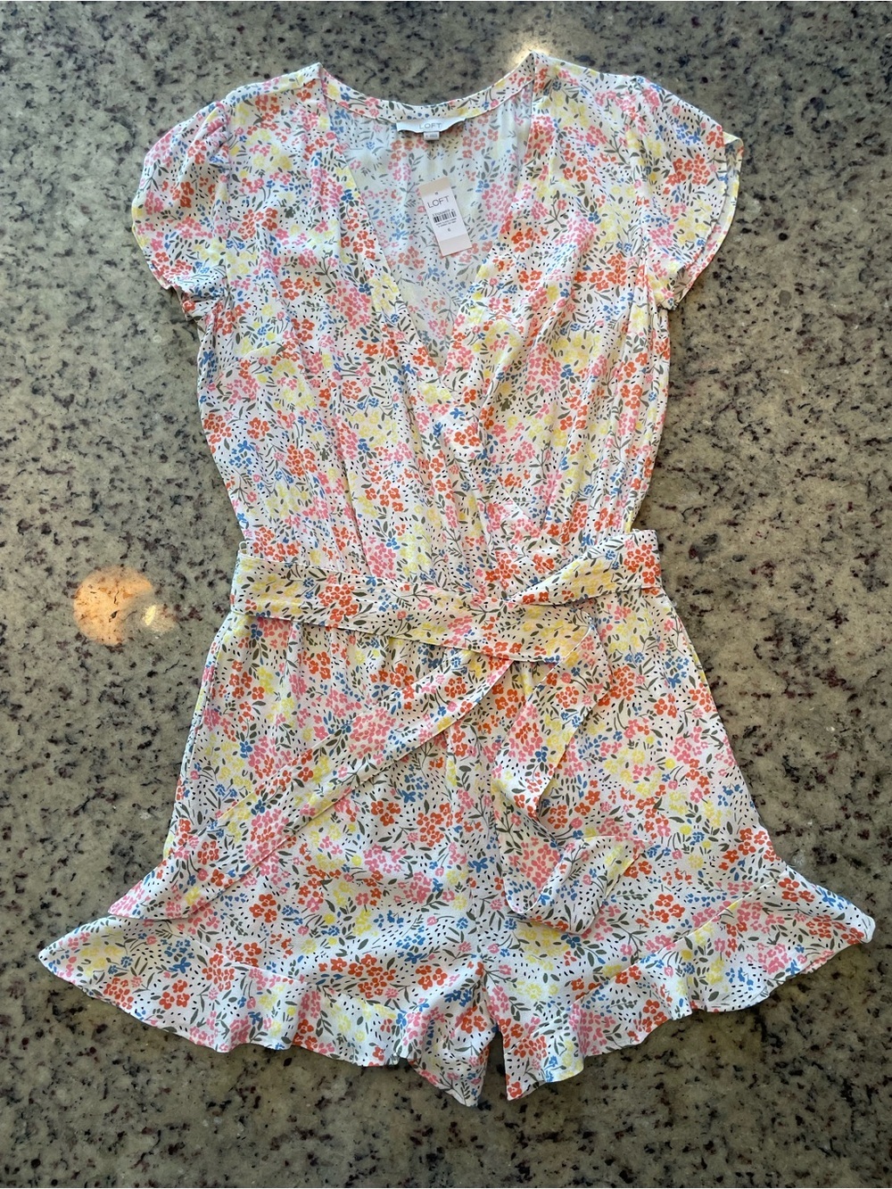 NWT loft Floral Wrap Romper in Pastel Multi 6 retail $78